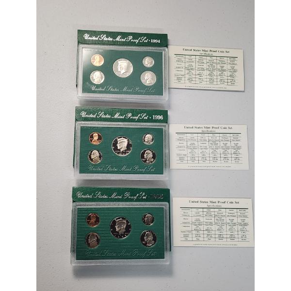 x3 United States Mint Proof Sets: 1994, 1996, 1995