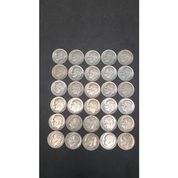 Assorted Years 90% Silver Roosevelt Dimes - Face Value: $3.00