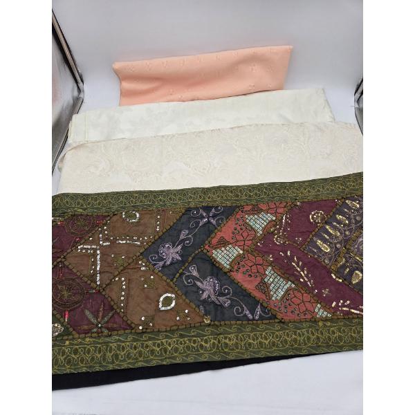 Three Pretty Fabric Table Covers 70"x120'' Including, Pale Peach, Off White Lace Design & Cream Poin