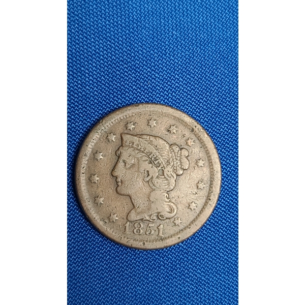 United States 1851 Braided Hair Large Cent