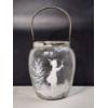 Image 1 : Vintage Mary Gregory Hand-Painted Enamel Clear Glass Jar With Handle