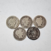 Image 1 : Five Assorted Years United States 90% Silver Barber Dimes - Face Value: $0.50