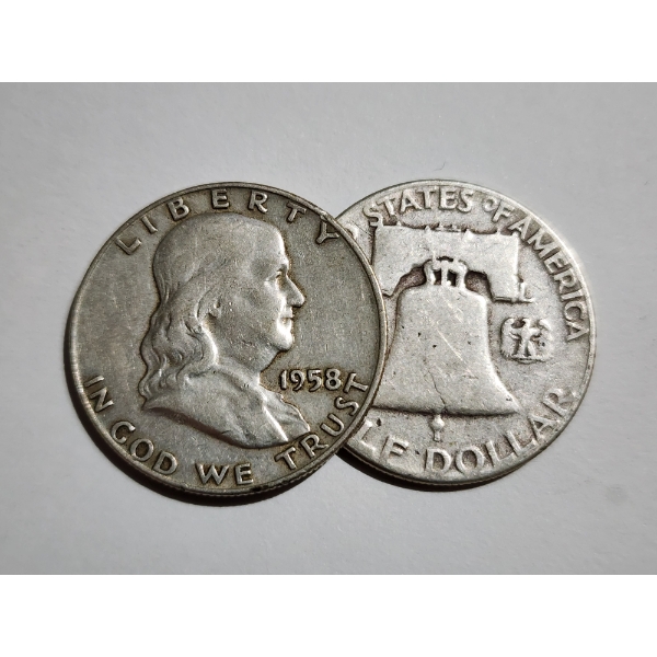 Two United States 90% Silver Franklin Half Dollars ~ $1.00 Face Value
