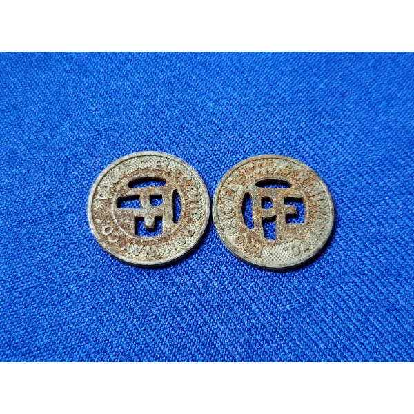 Two Vintage Pacific Electric Railway Company Tokens