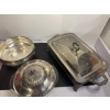 Image 1 : Silver-plated dishes with glass dishes - 4 Silver-plate - 2 Glass Dishes - Serving Platter & Bowl 