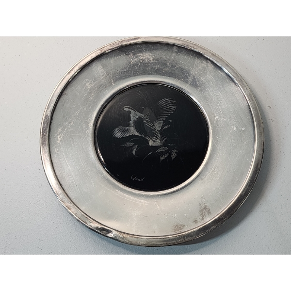 Collectible Vintage Silverplated Plate with Quail Design Details TW: 1.2lbs