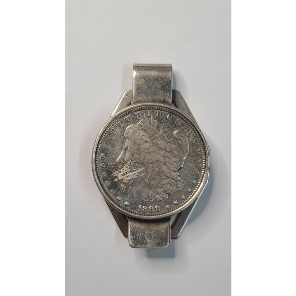 United States 1888-O 90% Silver Morgan Dollar In Sterling Silver Money Clip - Total Weight: 54.2g