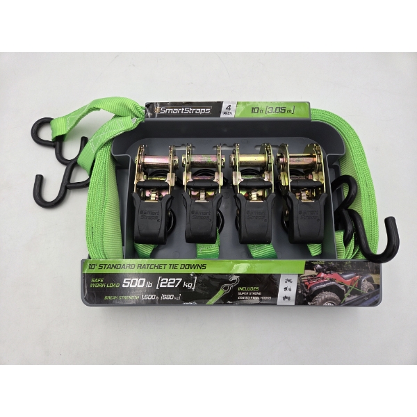 Brand New Neon Green 4 Pack 10'' Standard Ratchet Tie Downs 