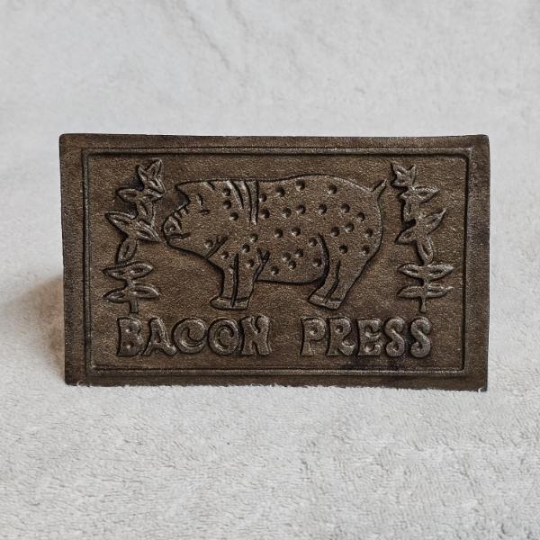 Vintage Cast Iron Pig Shaped Bacon Press with Wood Handle