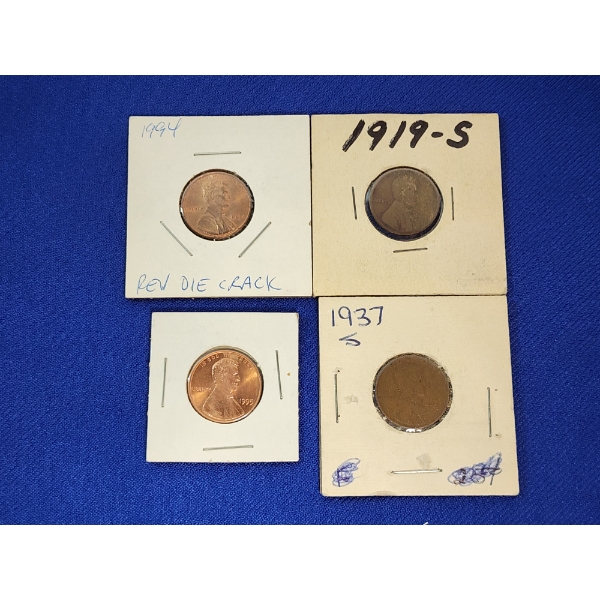 (4) U.S. Cents: Lincoln Memorial and Wheat Cents - See Description! 