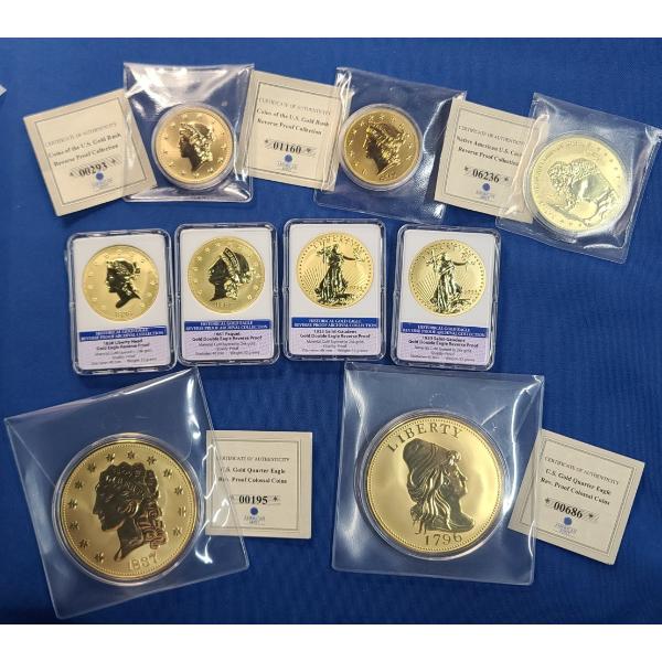(9) Assorted American Mint CuNi 24K Gold Layered Replica Coins 