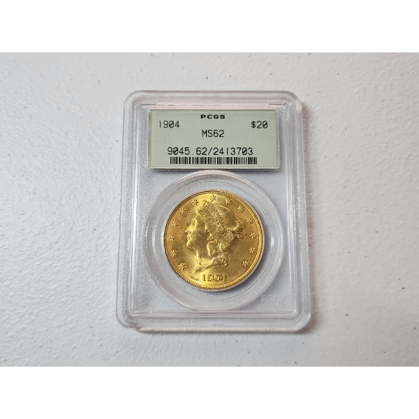 Incredible 1904 Gold Liberty Head Double Eagle $20 Coin Graded by PCGS MS 62