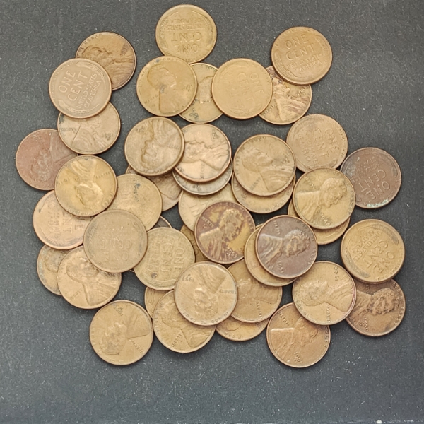 $0.50 Face Value of Unsearched Assorted Years Lincoln Wheat Cents 