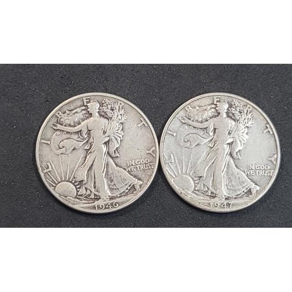 U.S 1946 & 1947-D Walking Liberty 90% Silver Half Dollars - Face Value: $1.00