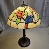 Image 1 : Tiffany-Style Stained Glass Table Lamp (23" tall) - Minor Cracks in Glass Lampshade (see pics)