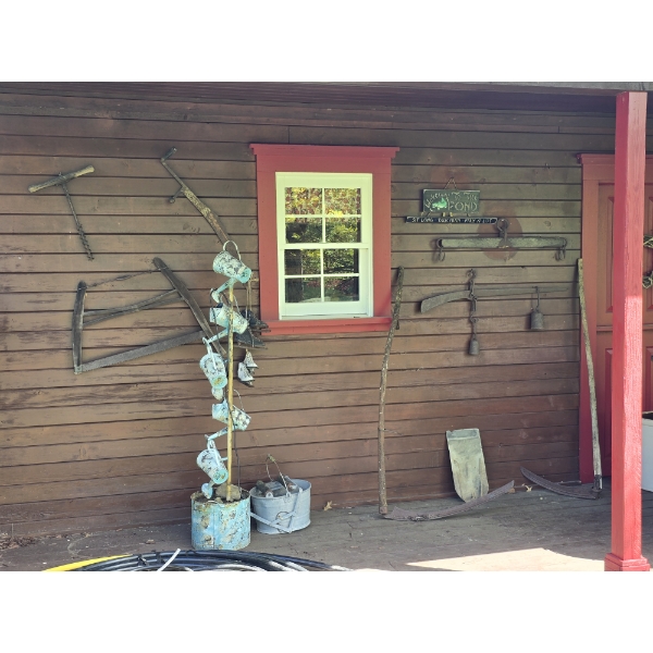12pc Outdoor Decor with Old Tools and 65" Water Can Fountain