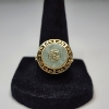 Image 1 : 14K Yellow Gold Ring Green Jade Disc "Fu" Good Fortune Greek Key - Size 9 - Total Weight: 4.0g