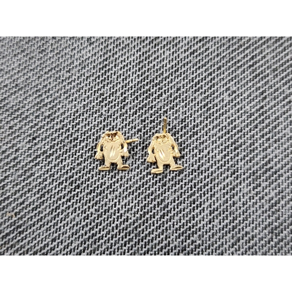 14K Gold Looney Tunes Trademarked Tasmanian Devil Earrings Weighing 0.8 Grams - Bent Posts
