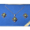 Image 1 : 14k Gold Overlay Necklace and Earrings Set with Genuine Jade - 6.8g TW