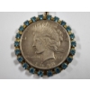 Image 2 : 1922 United States Silver Peace Dollar on Necklace With Blue Stones Surrounding!