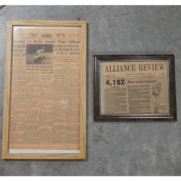 Vintage Framed Baseball News Articles 