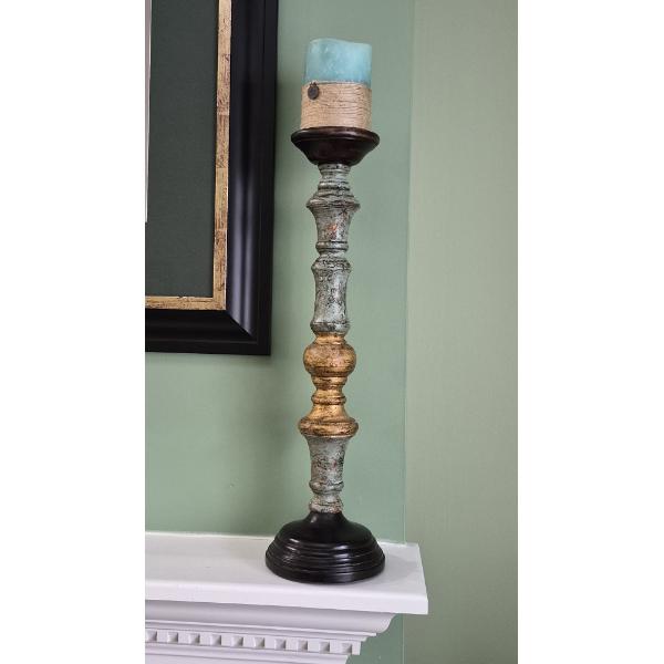 PICKUP IN NORTHFIELD - 2 Pcs Tall Wood Painted Candlesticks 19" Tall - See Pics