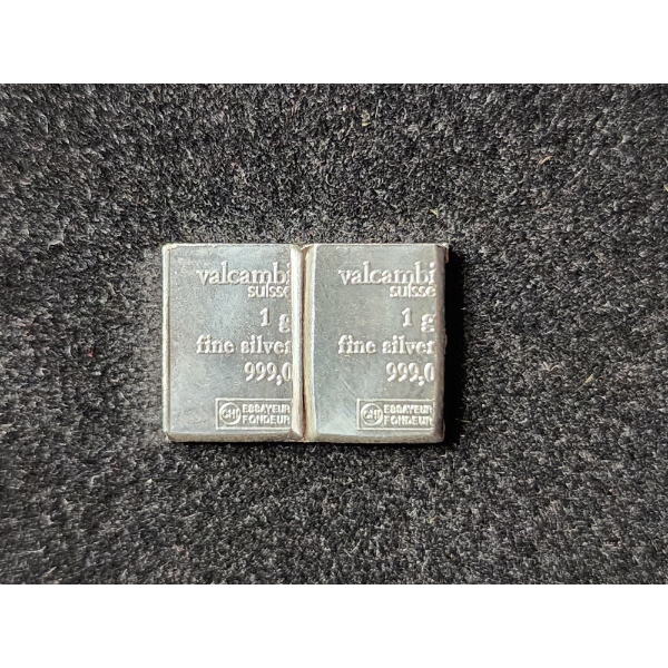 2 Count 1 Gram Valcambi .999 Fine Silver Combi Bars - Still Connected! - 2 Grams of Silver!