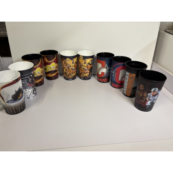 Sports Cups with Case - 10 Cups Total - Cavs Cups (5) - Guardians Cups (2) - Mission BBQ American He