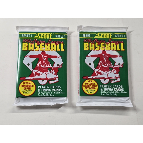 Lot of (2) Unopened 1991 SCORE Series 1 Major League Baseball Card Packs 