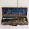 Image 11 : Vintage Raw Brass B-Flat Piston-Valve Trumpet with Silver-Rimmed Bell with Storage Case