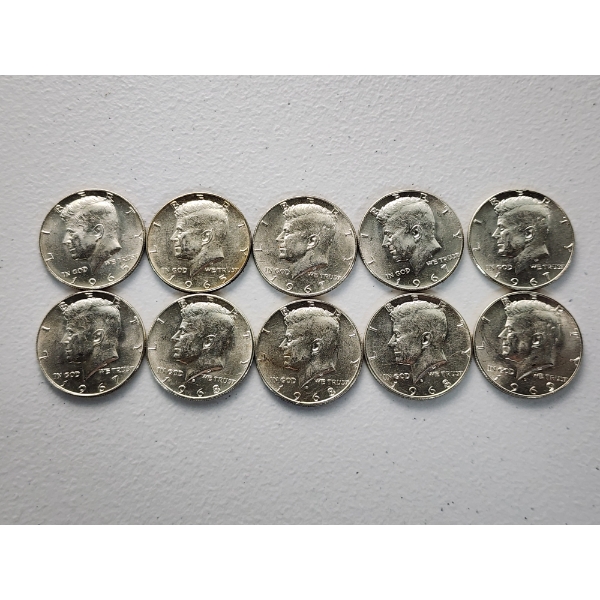 x10 Assorted Years 40% Silver Kennedy Half Dollars FV: $5.00