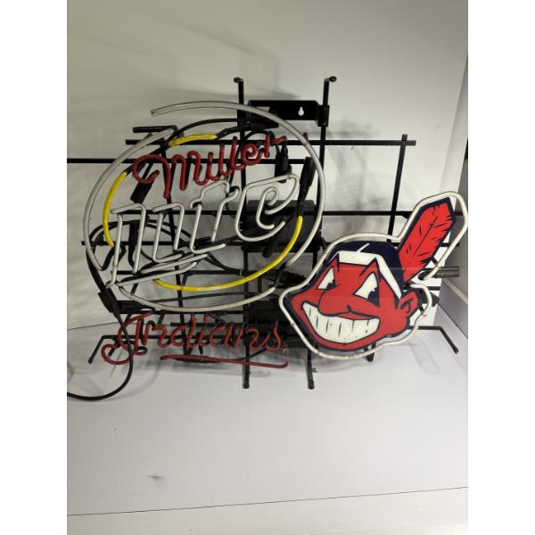 Miller Lite Indians Sign - Does Light up but turns right back off - 24x32"