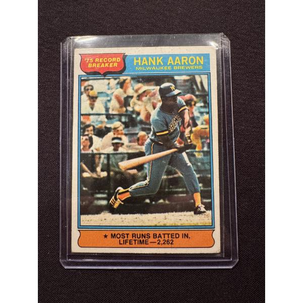 1975 HANK ARRON Record Breaker "Most Runs Batted In - 2262" Baseball Card - Great Card