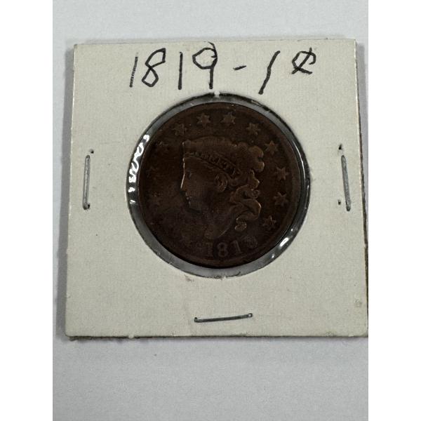 1819 United States One Cent Large Cent Coin - Large Penny - Beautiful Coin