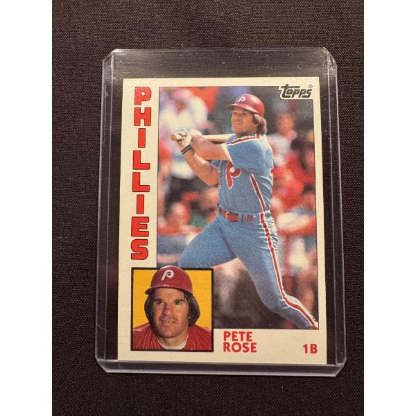 Exceptional 1984 Topps Pete Rose Baseball Card In Protective Holder - Mint Condition 