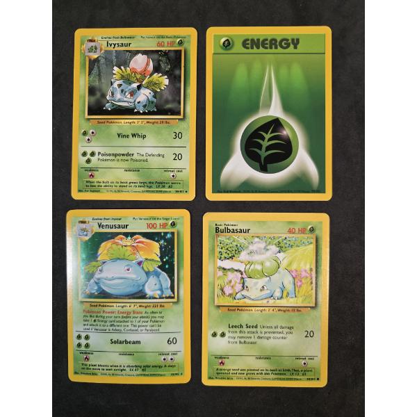 (4) Pokemon Cards incl Venusaur 15/102, Bulbasaur 44/102, Ivysaur 30/102 & Energy