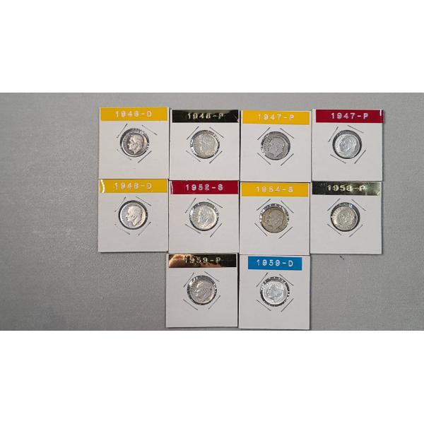 Assorted Years/Mint Marks United States Roosevelt 90% Silver Dimes - Face Value: $1.00