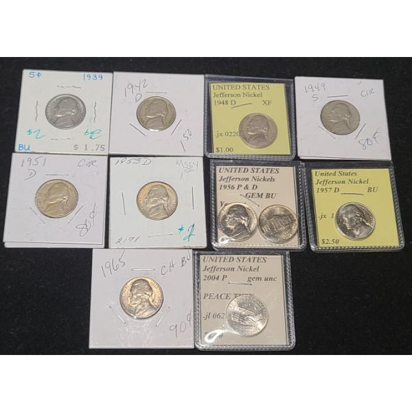 Assorted Years, Conditions And Mint Marks Jefferson Nickels - Face Value: $0.55