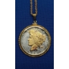 Image 3 : 1922 90% Silver Peace Dollar With Gold Plating In Bezel With 24" Chain