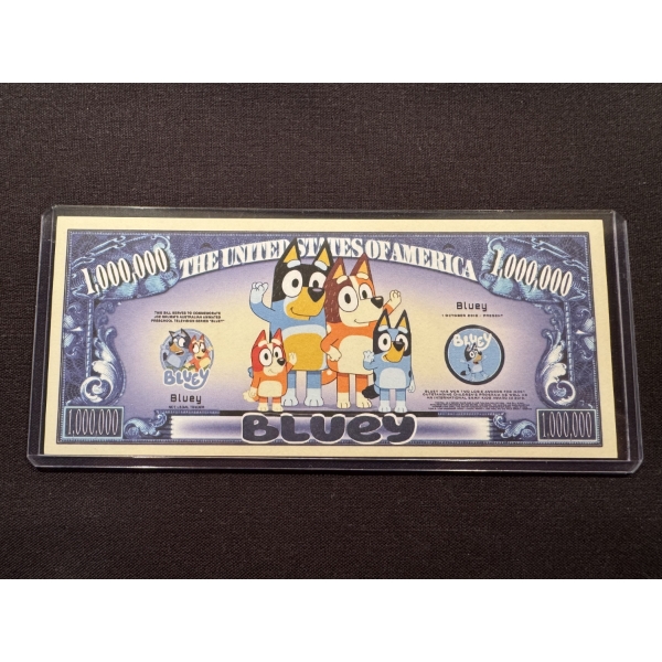 Original 2018 Bluey One Million Dollar Bill In Protective Case - Mint Condition