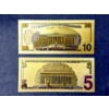 Image 2 : UNITED STATES GOLD FOIL $ 10 & $ 5 NOTE - PURE 24K .999 FINE GOLD FOIL LAMINATED IN PROTECTIVE LAYE
