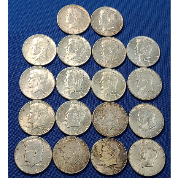 90% Silver Kennedy Half Dollars- Face Value: $9.00
