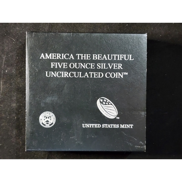 2017 America The Beautiful Five Ounce Silver Uncirculated Coin in Original Packaging With COA