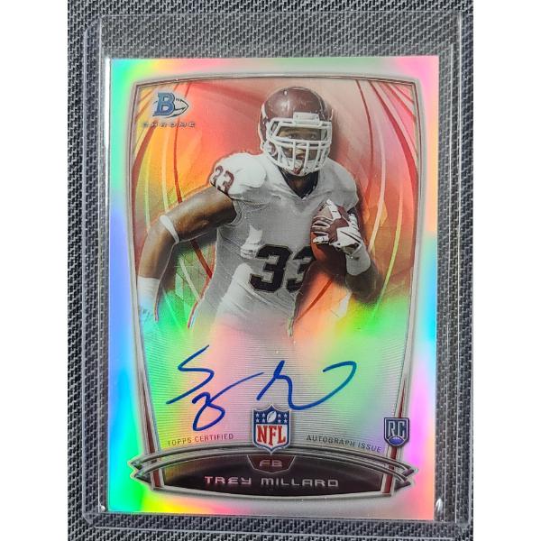 2014 Topps Bowman Chrome 40 Trey Millard Rookie Chrome Refractor Autograph Trading Card