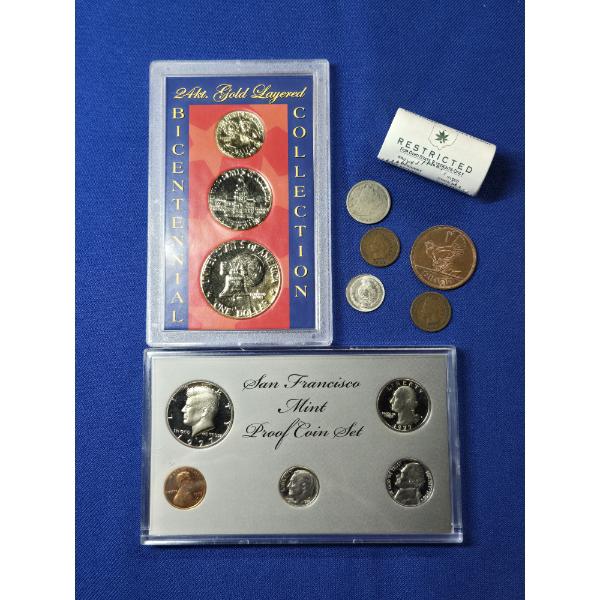 Lot of Assorted Coins & Collections: Proof Set, 24kt Gold Collection, Uncirculated Quarters