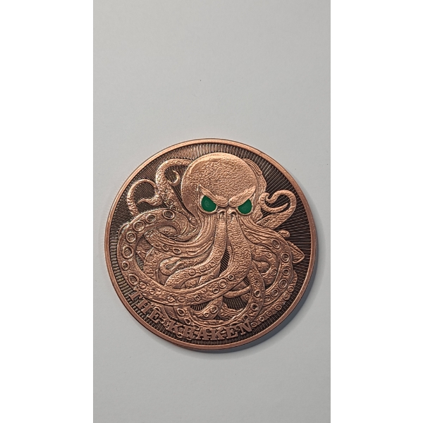 5 ADVP Ounces .999 Fine Copper "The Kraken" Round In Protector	
