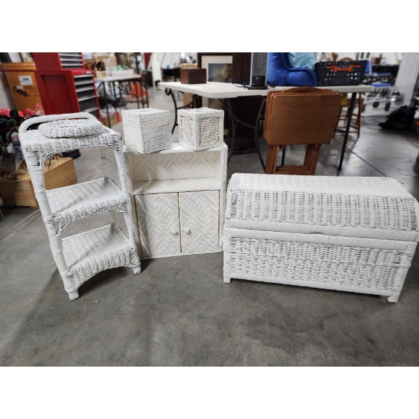 Lot of White Wicker Decorative Furniture & Home Items