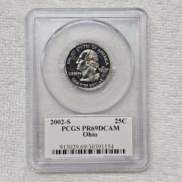 2002-S Ohio State Quarter Professionally Authenticated by PCGS, Graded as PR69DCAM