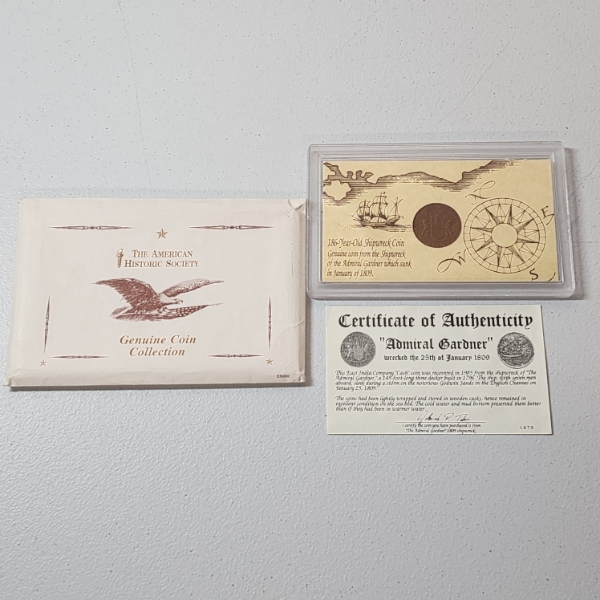1808 Admiral Gardner Shipwreck Coin East India Company Cash Coin w/ Certificate of Authenticity