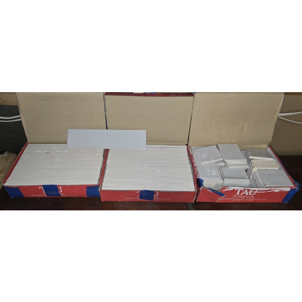46 Pieces of Ceramic Tile - Taupe Gray with High Gloss Glaze - 11.75x3x.25 - Additional Cut Pieces